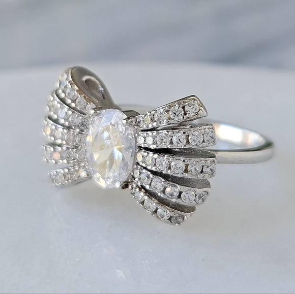 Silver Bow Ribbon Ring, Solid 925 Sterling Silver Charmed Aroma, Pandora style - Picture 2 of 10